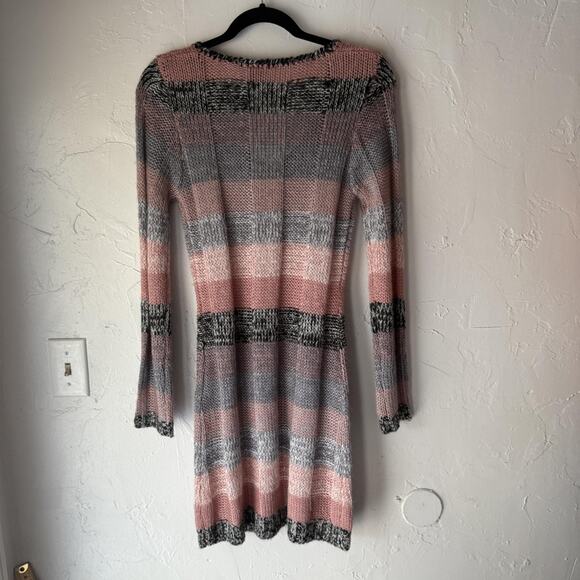 Striped Sweater Dress Y2k Small Knit Long Sleeve‎ Pocket Tunic Top Grunge Fall - Picture 7 of 7